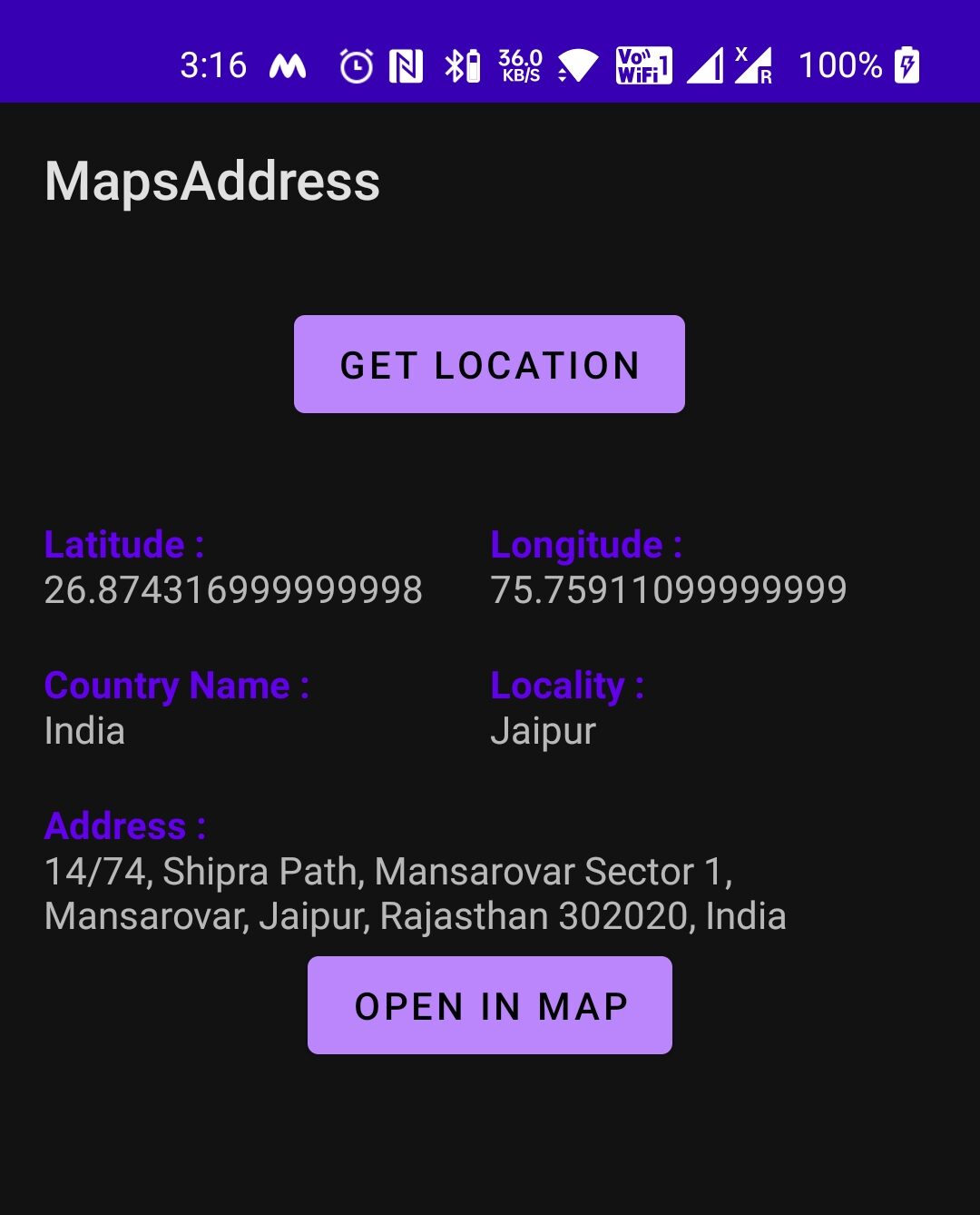 Fetch Full Address, Latitude and Longitude in Android Also Live Location